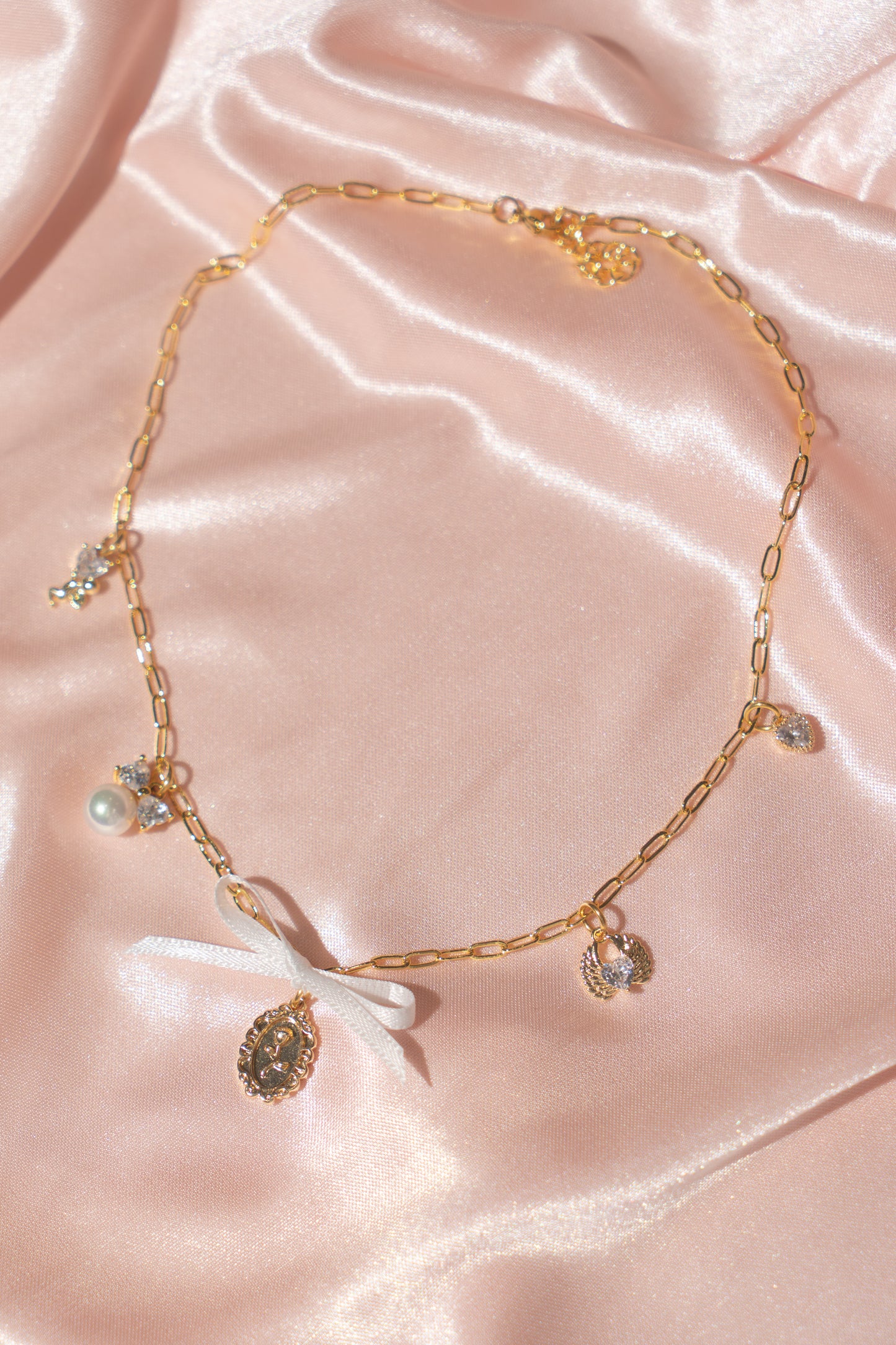 Coquette Charm Necklace with White Bow