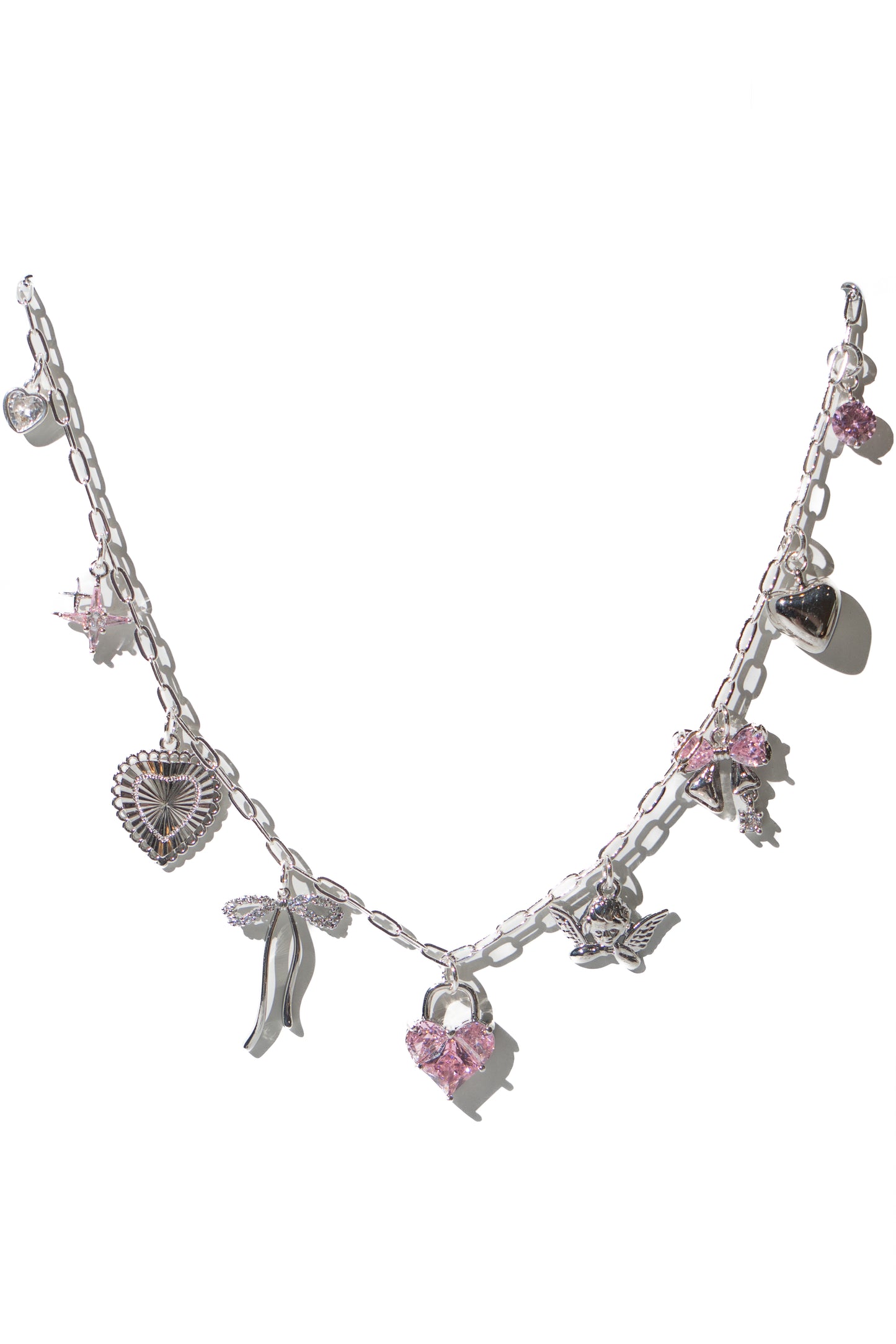Chunky Coquette Charm Necklace in Silver