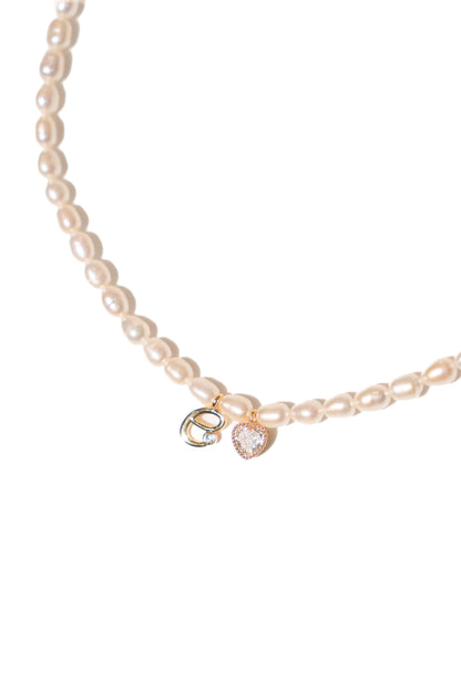 Mini Pearl Initial Necklace in Gold